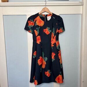 Anthropologie Magnin Navy & Orange Floral Dress